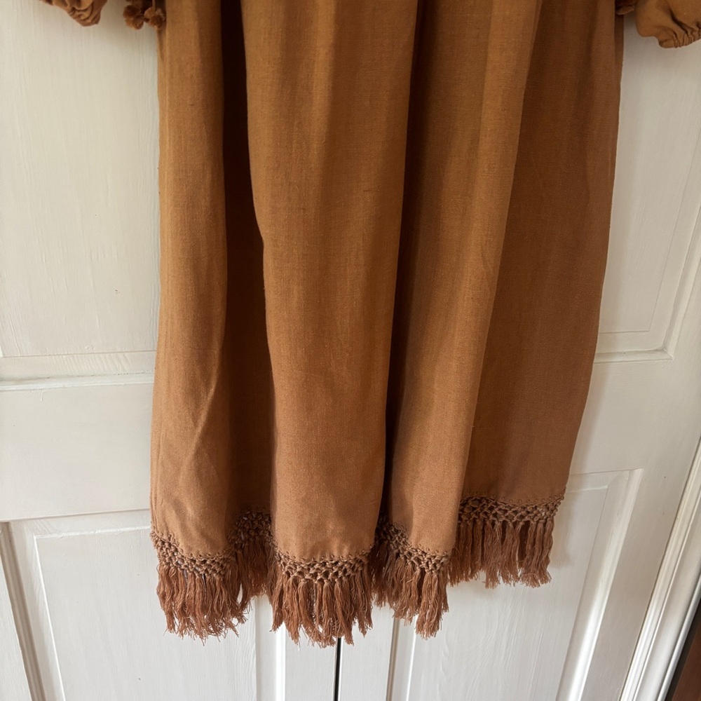Ulla Johnson Raw Silk Kalea Midi Dress Clay Size 4 Fringe Boho‎ Bohemian Fringe - Picture 11 of 14